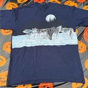 Vintage 1991 Habitat Navy Blue Wolf Graphic Tee